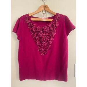 Magaschoni 1X Pink Fuschia 3D Floral Detail 100% Cashmere Top Short Sleeve